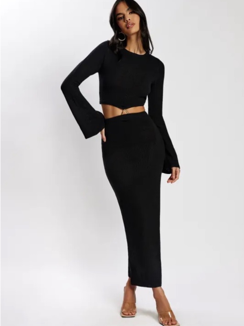 Meshki Black Ribbed Maxi Skirt